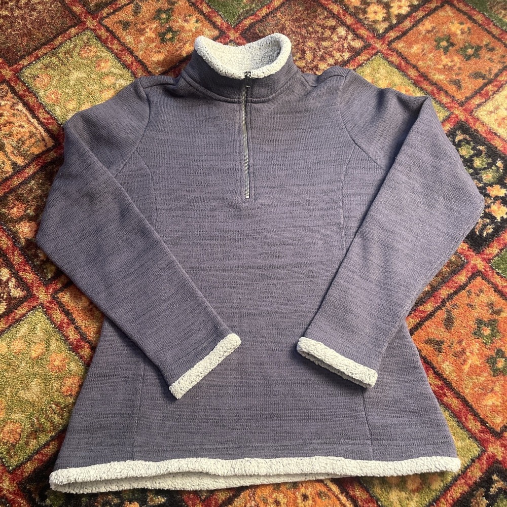Kuhl Alska Sweater Women's M Brown Heather Sherpa Trim Quarter Zip Pullover